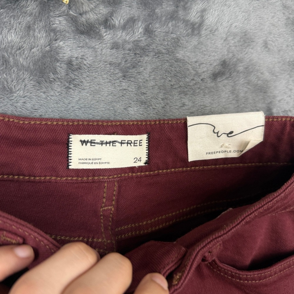 We The Free Flare Jeans Womens 24 Burgundy Raw Hem Bell Bottom New Boho Hippie - Picture 6 of 10